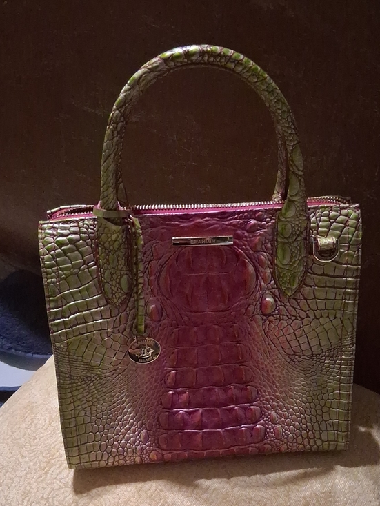 Brahmin Handbags - Brahmin Croco-Embossed Satchel in Pink and Green Iridescent